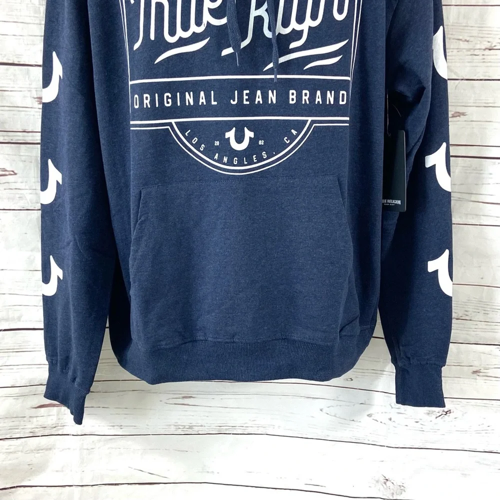 True Religion Hoodie Men’s Large Blue Logo Long Sleeve Original‎ Jean Brand